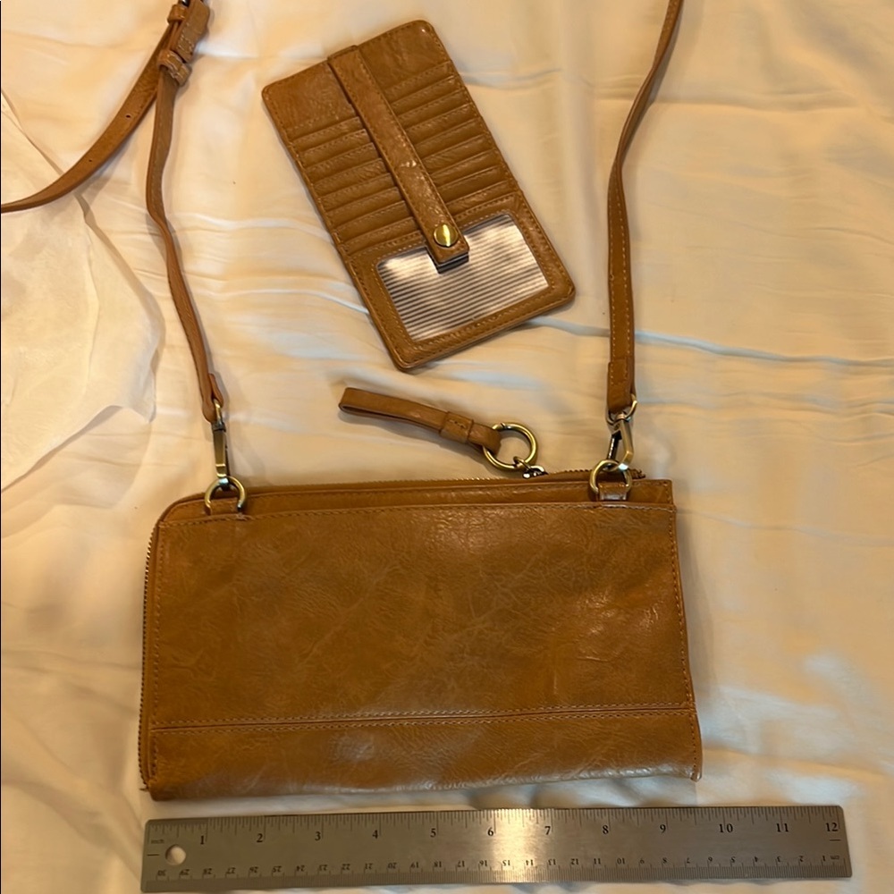 Tan Leather Crossbody Bag and Card Holder
